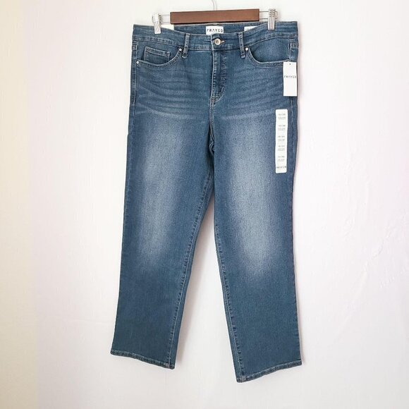 NWT FRAYED Jeans High Rise Waist Straight Leg Medi - Picture 1 of 8